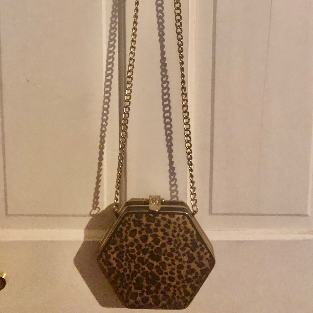Topshop Hexagon Cheetah Print Chain Strap Bag